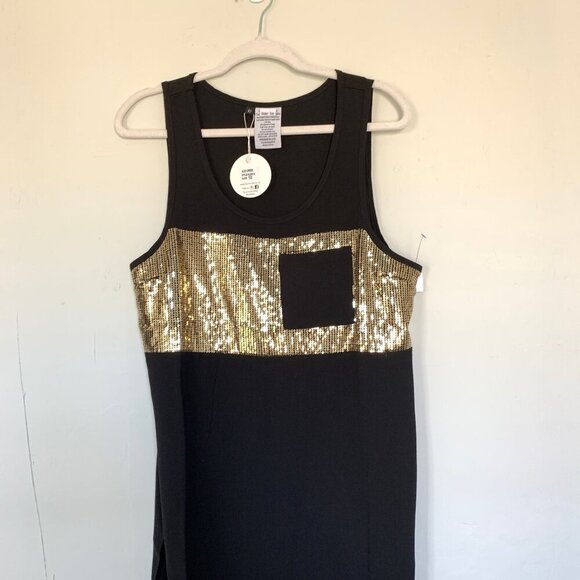 Black & Gold Sequin Detail Alex Dress By Home-Lee Size 10 Polyester Blend midi d - Picture 3 of 12